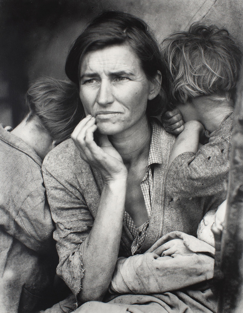 더스트볼 기근 때 농민들의 삶을 보여주는 도로시아 랭의 사진 ‘Migrant Mother’(이주민 어머니). 위키피디아