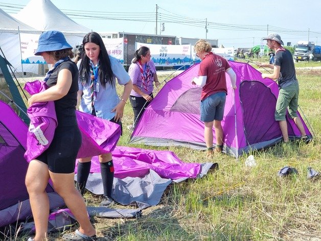 2023 새만금 세계스카우트 잼버리대회에 참가한 대원들의 모습.2023.8.3/뉴스1