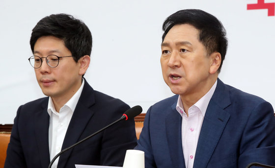 김기현 국민의힘 대표가 10일 오전 서울 여의도 국회에서 열린 최고위원회의에서 모두발언을 하고 있다. 2023.8.10/뉴스1