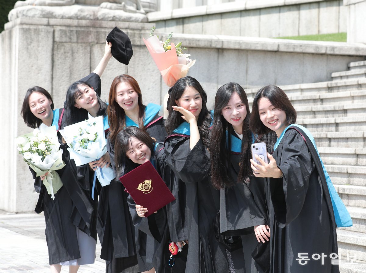 16일 오후 후기 학위수여식이 열린 서울 경희대학교에서 한 졸업생들이 기념사진을 촬영하고 있다. 송은석기자 silverstone@donga.com