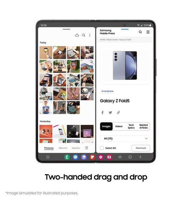 갤럭시Z폴드4도 ‘양손 드래그 앤 드롭’ 지원(삼성전자 제공)