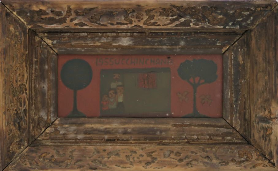 일본 오사카 근교 한 소장가의 아틀리에에서 발견된 장욱진의 1955년 작품 ‘가족’. 국립현대미술관 제공