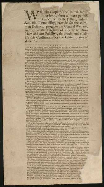 1787년 9월 미국 헌법 초안을 실은 신문. 사진 출처 위키미디어