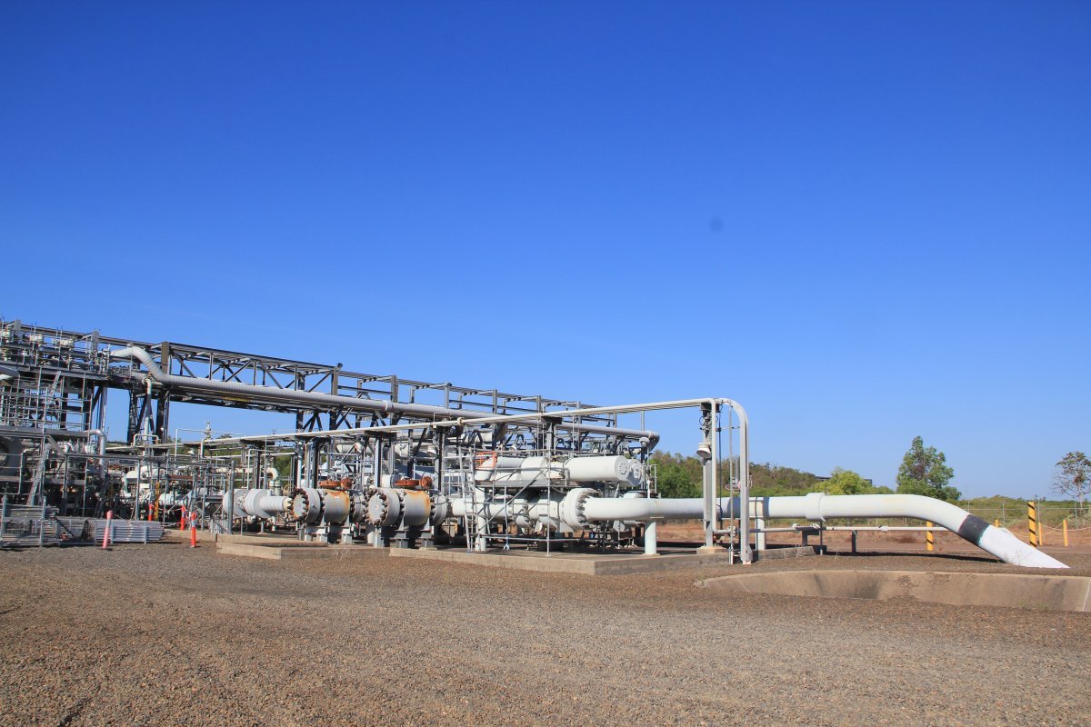 호주 북부 다윈 LNG터미널 내에 위치한 바유운단 가스전과 연결된 파이프라인. 바유운단 가스전이 고갈되면 이 파이프라인을 통해 포집한 이산화탄소를 바유운단으로 주입한다. SK E&S 제공