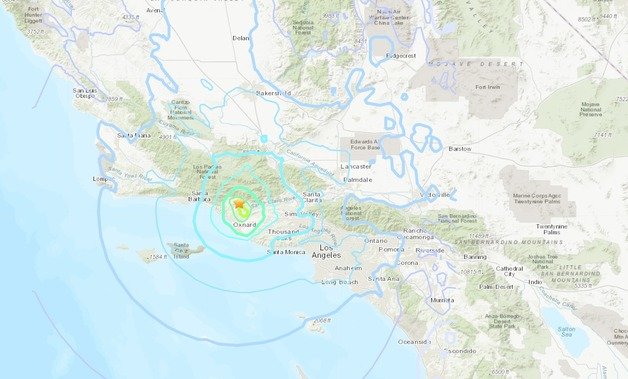 미국 캘리포니아주 로스앤젤레스(LA) 북서부 인근에서 규모 5.1 지진이 발생했다.  (미 지질조사국, USGS 갈무리)