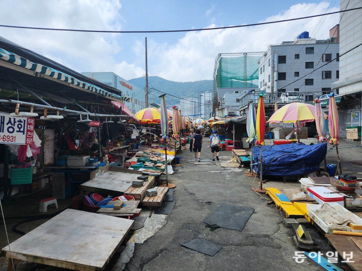 22일 낮 12시경 부산 중구 자갈치시장 곰장어거리가 한산한 모습이다. 일본 정부는 이날 후쿠시마 제1원전 오염수를 방류 시작 일정을 24일로 정했다. 부산=김화영 기자 run@donga.com