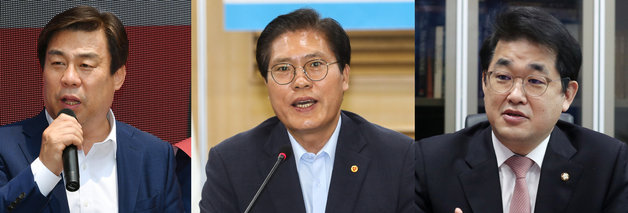 왼쪽부터 국민의힘 김선동 서울시당 위원장, 송석준 경기도당 위원장, 배준영 인천시당 위원장