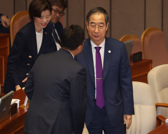 한덕수 국무총리가 7일 오후 서울 여의도 국회에서 열린 경제분야 대정부질문에 참석하고 있다. 2023.9.7/뉴스1