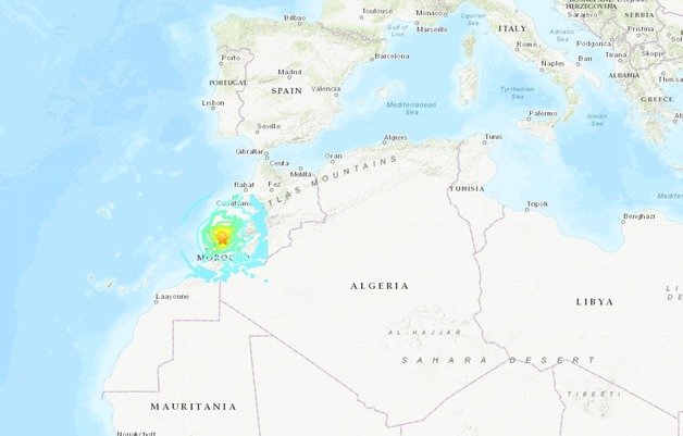 모로코에서 규모 6.8 지진이 발생했다. 미국 지질조사국 갈무리