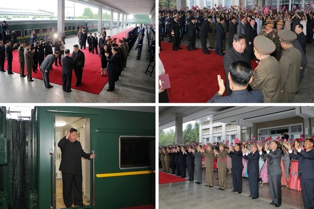 김정은 북한 노동당 총비서가 지난 10일 오후 러시아 방문을 위해 전용열차로 평양을 출발했다. (평양 노동신문=뉴스1)