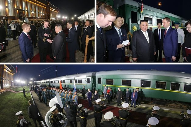 김정은 북한 노동당 총비서가 12일 새벽 러시아의 국경도시 하산에 도착했다고 당 기관지 노동신문이 13일 보도했다. (평양 노동신문=뉴스1)