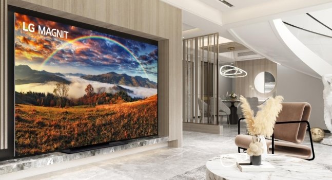 LG전자는 집에서도 초대형 화면으로 프리미엄 홈 시네마를 즐기고 싶은 고객을 위한 118인치 마이크로 발광다이오드(LED) TV ‘LG 매그니트’ 신제품을 출시한다. LG전자 제공