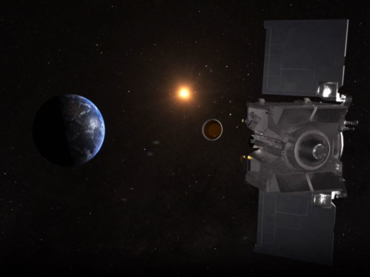 탐사선 오시리스-렉스가 소행성 베누에 착륙하는 모습을 그린 상상도. 사진 출처 미국항공우주국(NASA)