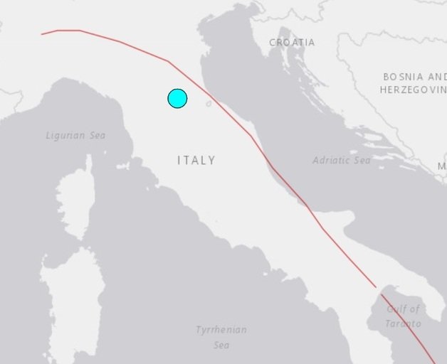 18일(현지시간) 이탈리아 피렌체 인근에서 규모 4.8 지진이 발생했다고 당국이 밝혔다. 미국 지질조사국(USGS) 갈무리
