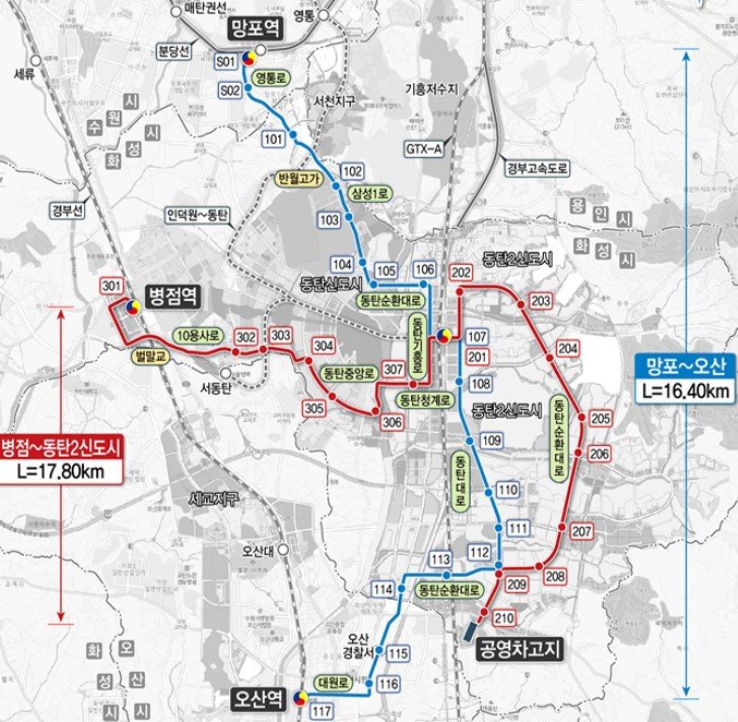 동탄 트램 노선도. 화성시 제공