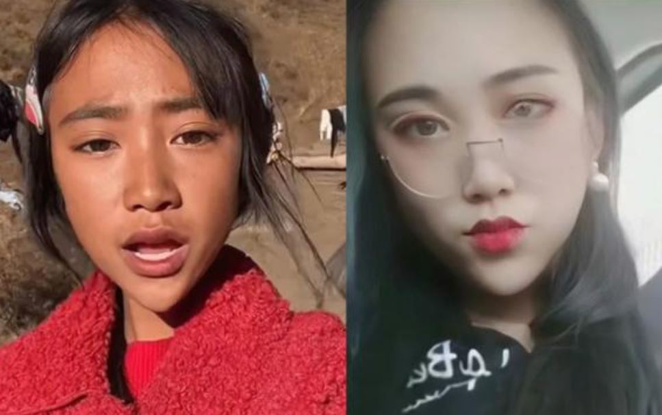 중국에서 가난한 산골 소녀 가장 행세를 한 량산멍양(왼쪽)과 그의 실제 모습. 더우인 캡처