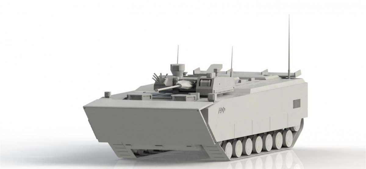 국방과학연구소(ADD)의 주도로 개발하고 있는 신형 상륙돌격장갑차(KAAV-II) 모델링. 국방과학연구소 제공