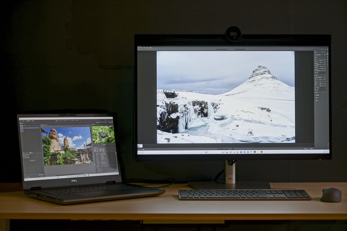 델 울트라샤프 32 6K 모니터(U3224KB)와 델 프리시전 7780 모바일 워크스테이션을 연결한 예시 / 출처=IT동아