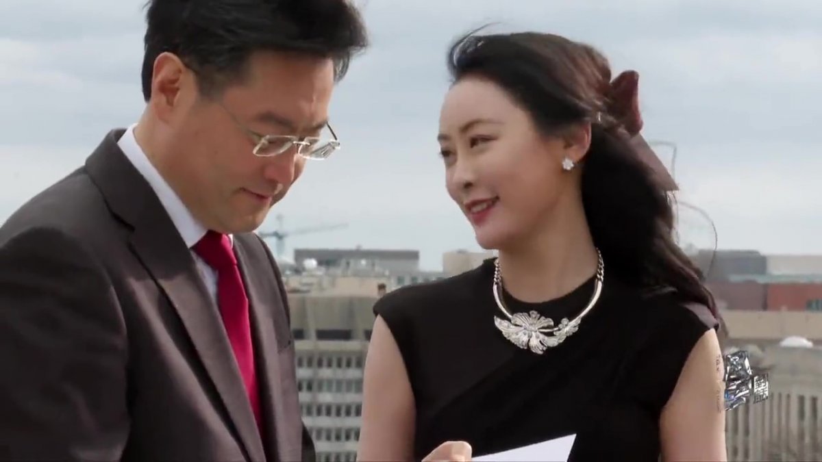 2022년 3월 주미 중국대사이던 친강 전 외교부장이 푸샤오톈이 진행한 TV 인터뷰에 출연한 영상. X 캡처
