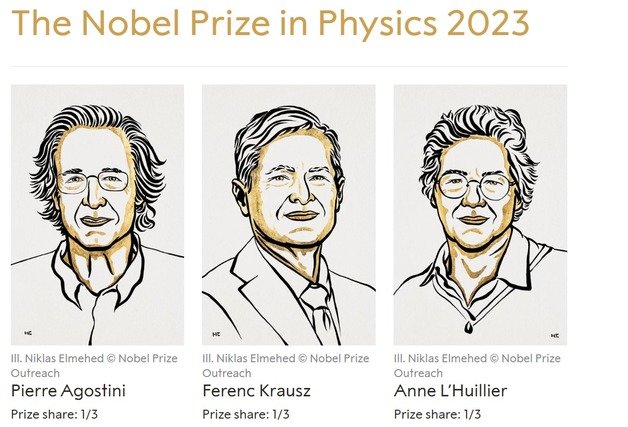 올해 노벨 물리학상은 피에르 아고스티니와 페렌츠 크라우스 그리고 앤 륄리에 등 3명에게 돌아갔다. ( 스웨덴 노벨위원회)