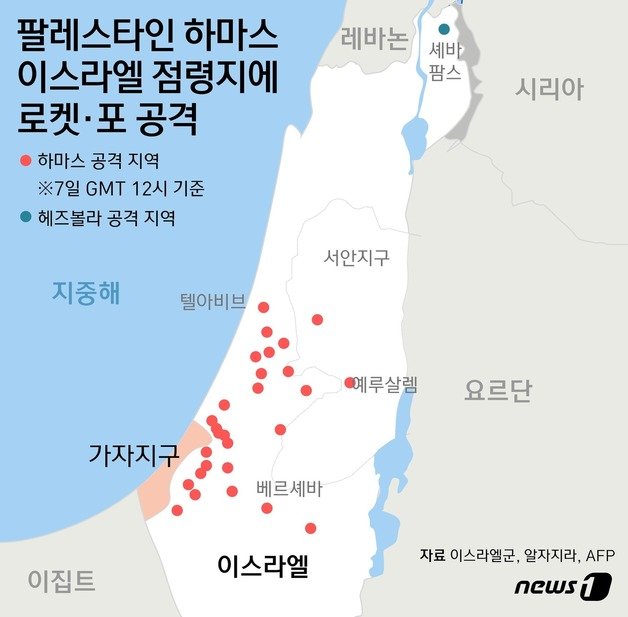 7일 가자지구를 통치하는 하마스는 ‘알아크사 폭풍(Al Aqsa Storm)’ 작전에 따라 이스라엘 남부 지역에 로켓 수천 발을 발사했다. ⓒ News너