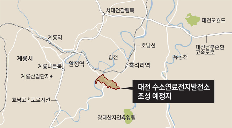 대전 수소연료전지발전소가 들어설 대상지 대전시는 서구 평촌산업단지에 지역 상생형 수소연료전지발전소를 추진한다. 2026년 건립 예정인 발전소는 1년 동안 32만 MWh의 전기를 생산할 수 있다. 대전시 제공