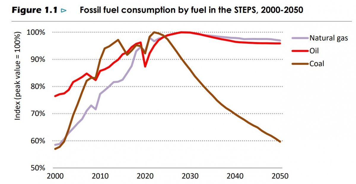 국제에너지기구는 2030년 화석연료 수요가 정점에 다다를 것으로 예상했다. 석탄과 달리 석유와 천연가스 수요는 가파르게 줄진 않지만, 서서히 완만하게 감소할 거란 예측이다. IEA