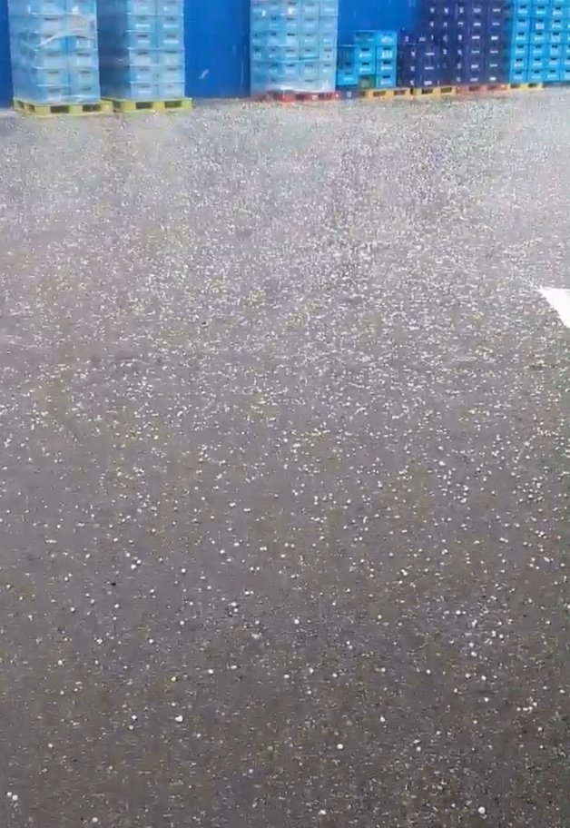 지난 26일 강원 홍천 서면에 내린 우박.(독자제공)