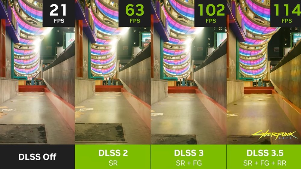 DLSS 3에서는 프레임 생성 기술이, DLSS 3.5에서는 광선 재구축 기술이 추가됐다 / 출처=엔비디아