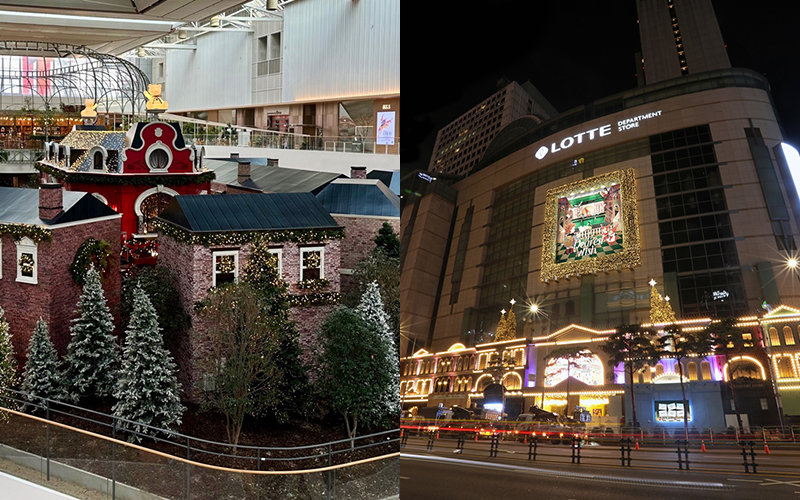 국내 백화점들이 연말연시와 성탄절을 앞두고 ‘인증샷 명소’로 변신하고 있다. 롯데백화점 본점(오른쪽사진)은 ‘마이 디어리스트 위시’를 주제로 정세랑 소설가와 협업한 이야기를 시각적 효과로 풀어냈다. 현대백화점은 ‘해리의 꿈의 상점’을 주제로 더현대서울에 대형 크리스마스 트리와 유럽풍 작은 공방들이 모여 있는 이국적인 마을 ‘H 빌리지’를 구현했다. 신세계백화점 본점도 조만간 올해 장식을 공개할 예정이다. 각 사 제공