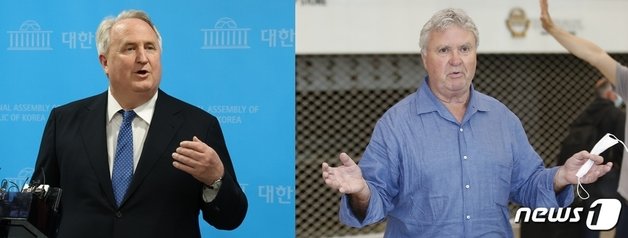 인요한 국민의힘 혁신위원장과 거스 히딩크 2002월드컵 한국축구대표팀 감독. ⓒ 뉴스1