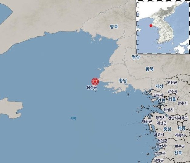 3일 오전 0시24분23초에 황해남도 용연 서남서쪽 19㎞ 해역에서 규모 2.5의 지진이 발생했다. (기상청 갈무리) ⓒ 뉴스1
