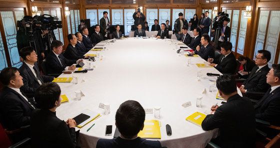 김기현 국민의힘 대표가 29일 서울 종로구 총리공관에서 열린 고위당정협의회에서 모두 발언을 하고 있다. 2023.10.29/뉴스1