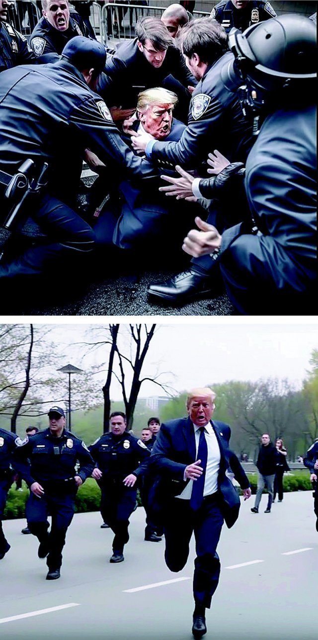 트럼프 전 대통령이 경찰에 체포당하는 가짜 이미지. X(트위터) 캡처