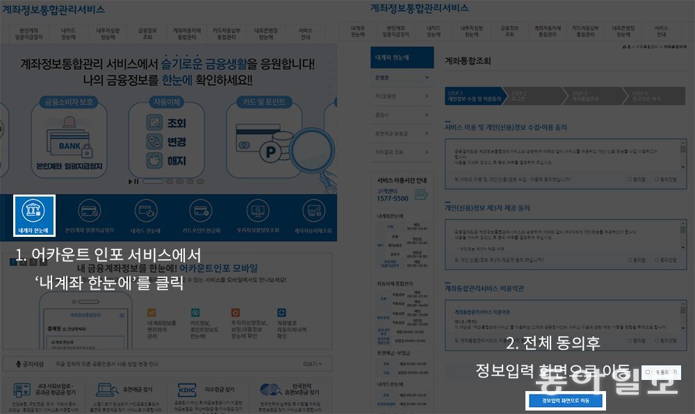 어카운트 인포에 접속해 이용할 서비스를 선택하고 약관에 동의합니다 / 출처=IT동아