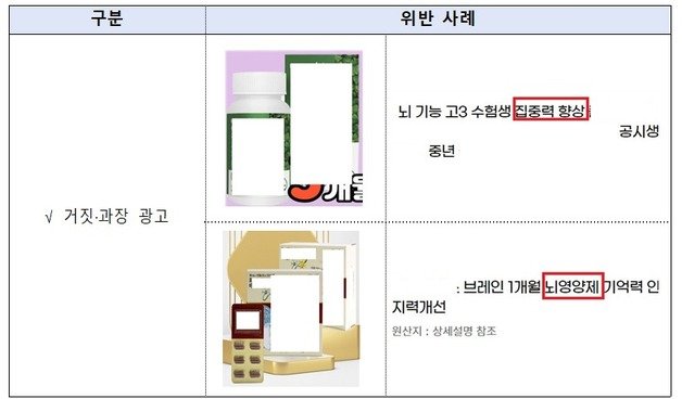 주요 위반 사례/(식품의약품안전처 제공)