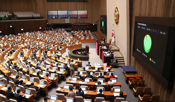 지난달 6일 오후 서울 여의도 국회에서 열린 제410회 국회(정기회) 제9차 본회의에서 실손의료보험 청구를 간소화하는 보험업법 일부개정법률안이 가결되고 있다./뉴스1 ⓒ News1