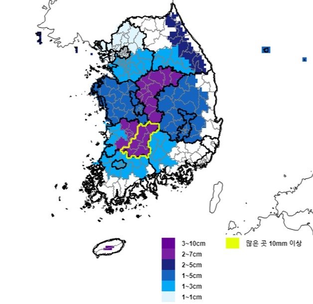 17~18일 예상 적설량 모식도(기상청 제공) ⓒ 뉴스1