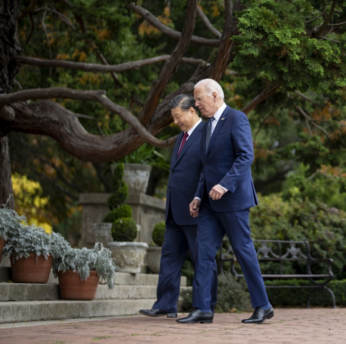 President Joe Biden and China's President President Xi Jinping walk in the gardens at the Filoli Estate in Woodside, Calif., Wednesday, Nov, 15, 2023, on the sidelines of the Asia-Pacific Economic Cooperative conference. AP