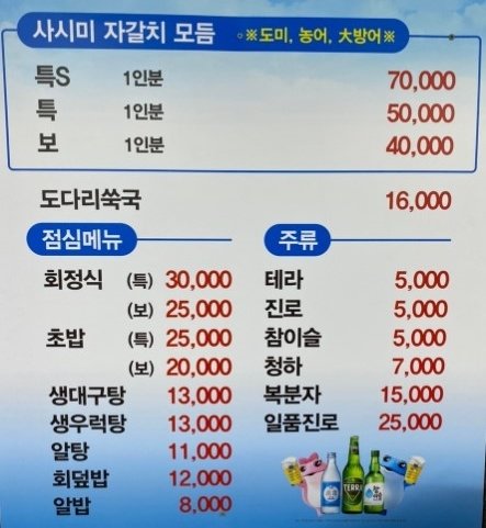 논란이 된 신용산 횟집의 메뉴판. (네이버 블로그 갈무리) /뉴스1