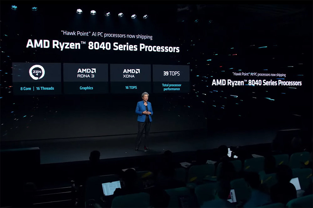 리사 수 AMD 최고경영자가 어드밴싱 AI 행사에서 AMD 라이젠 8040 프로세서를 소개하고 있다 / 출처=AMD