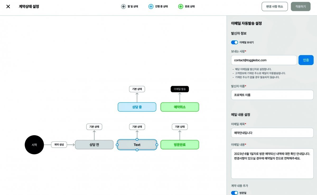 토글닥 계약상태 설정 페이지 / 출처=피플스헬스