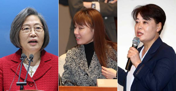 (왼쪽부터) 이수정 경기대 범죄심리학과 교수, 김예지 최고위원, 윤희숙 전 의원. 뉴스1·뉴시스