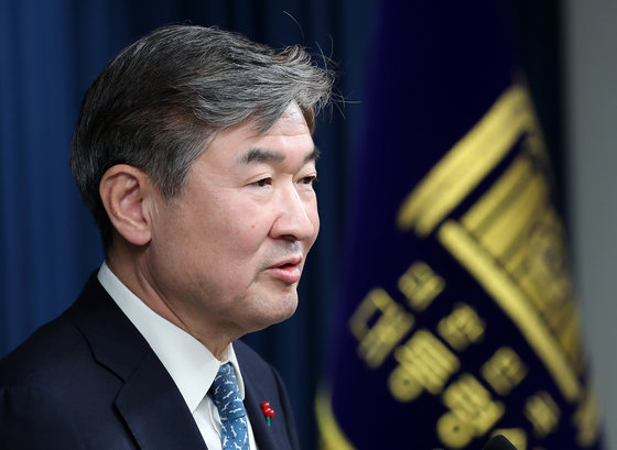 조태용 국가정보원장 후보자가 19일 용산 대통령실 청사 브리핑룸에서 지명 소감을 밝히고 있다. 2023.12.19/뉴스1
