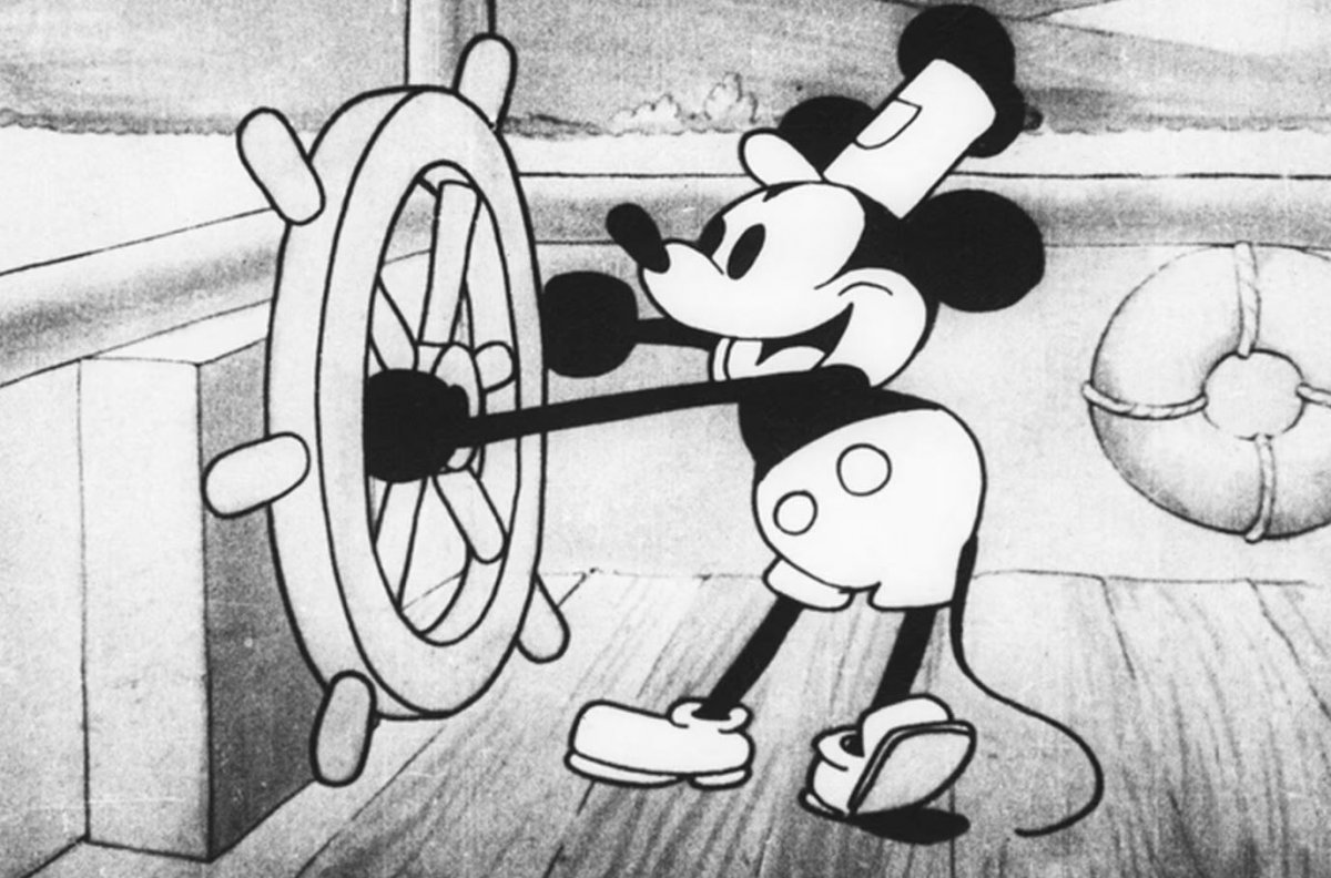 2024년 1월 1일부로 저작권이 만료된 미키마우스 초기 캐릭터. 월트 디즈니 영상 캡처