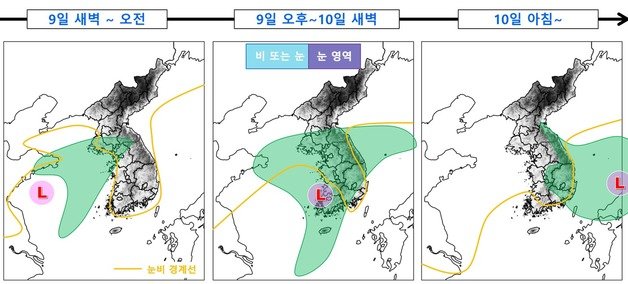 9~10일 강수 시나리오(기상청 제공) ⓒ 뉴스1