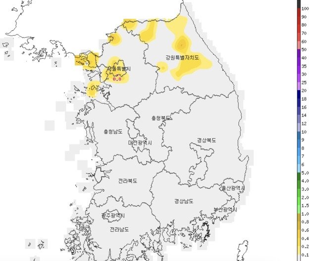 9일 오전 9시 기준 일 적설량 (기상청 제공) ⓒ 뉴스1