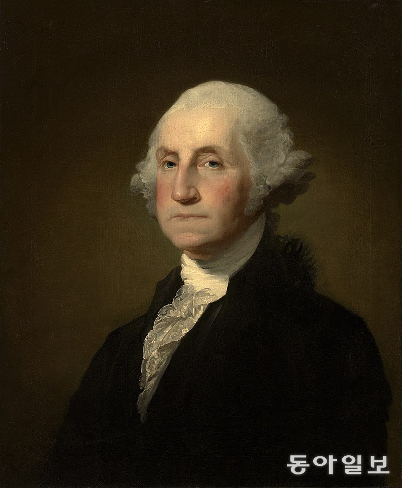 조지 워싱턴 대통령 타계 3년 전에 그려진 공식 초상화. 미국 1달러 화폐 배경 그림으로 유명하다. 당시 워싱턴 대통령은 틀니를 낀 상태였다. 위키피디아