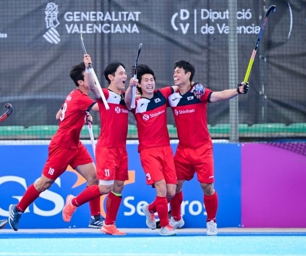 오스트리아전 득점 후 기뻐하는 한국 선수들. (대한하키협회 제공)