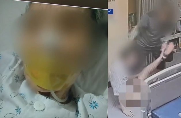 인천의 한 요양병원 간병인이 80대 치매환자입에 테이프를 붙여 놓는가 하면 몸을 가누지 못하는 뇌질환자를 짐짝처럼 바닥에 질질 끌고 다녔다. (KBS 1TV 갈무리)